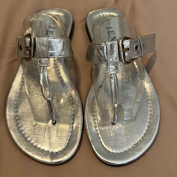 JENI silver flip flops w/adjustable buckle worn 4x GUC - Picture 2 of 9